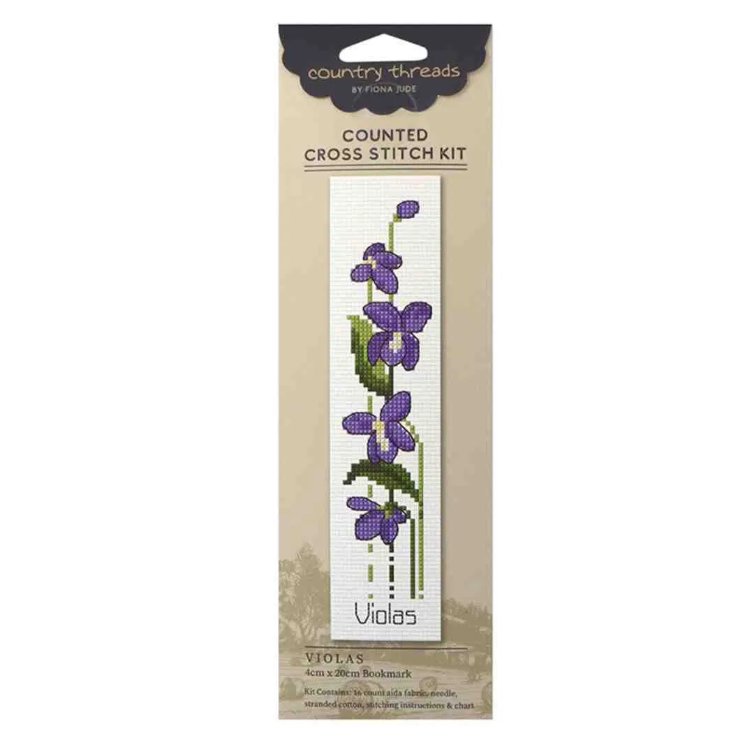 Country Threads: Counted Cross Stitch Bookmark - Viola