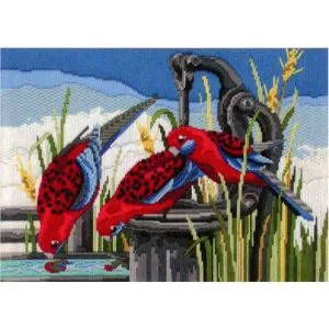 Country Threads: Long Stitch - Crimson Rosellas