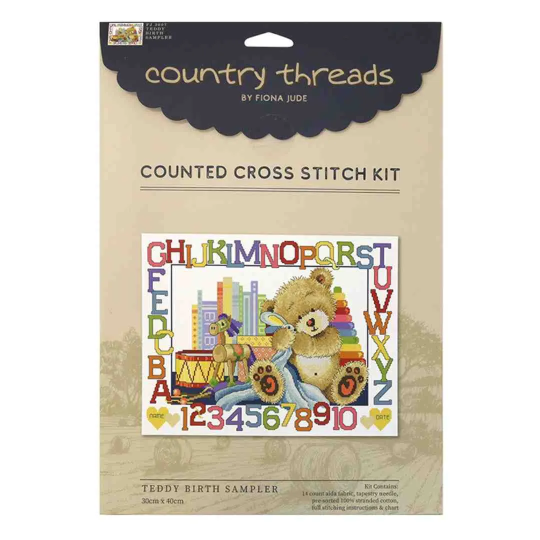 Country Threads: Counted Cross Stitch - Teddy Birth Sampler - Image 2