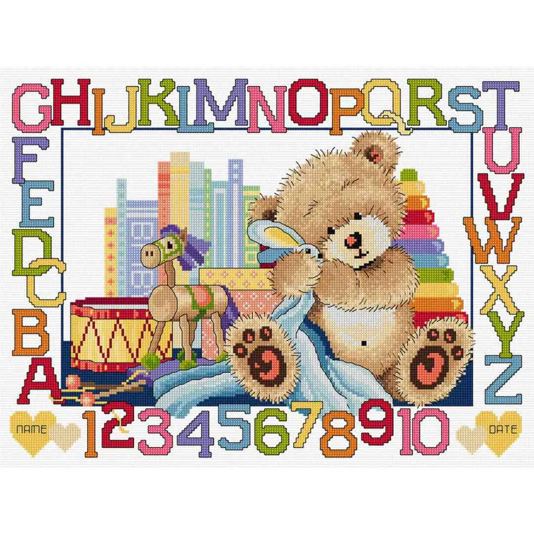 Country Threads: Counted Cross Stitch - Teddy Birth Sampler