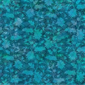 In the Beginning: Oriental Gardens - Teal Fan Floral 4OG-2