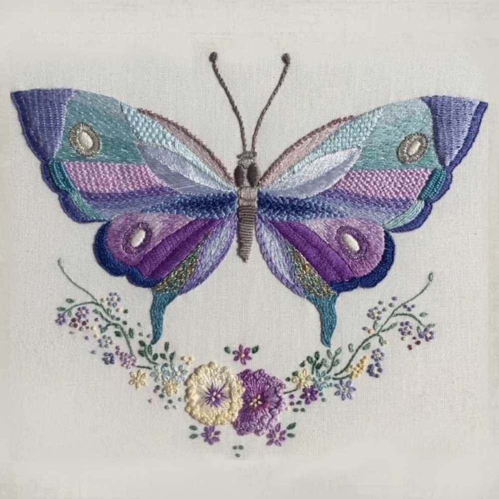 Roseworks Embroidery Design: Blue and Lilac Butterfly