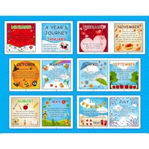 Fabric Book Panel: Story Time - A Years Journey, Blue